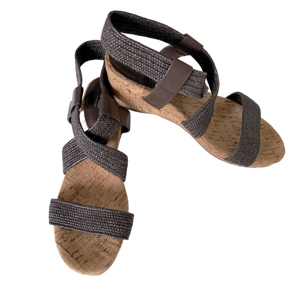 G. H. BASS & Co.  Emma Brown Strappy sandal wedge cork heel. Size 7